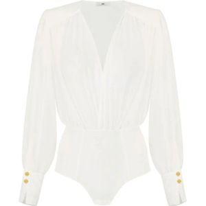 Elisabetta Franchi, Dames, Tops, Wit, Maat: S Leer,