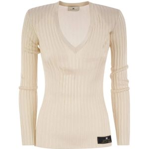 Elisabetta Franchi, Dames, Tops, Beige, Maat: XL Jersey,