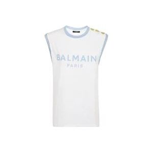 Balmain Print Bicolor Mouwloze Top , White , Dames , Maat: S