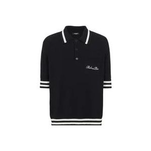 Balmain Wollen poloshirt met Handtekening borduurwerk , Black , Heren , Maat: XS