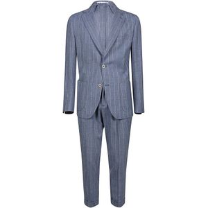 Eleventy, Heren, Pakken, Blauw, Maat: M Linnen,