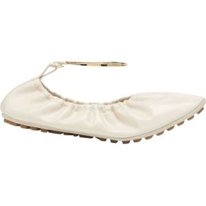 Fendi Witte leren ballerina flats met enkelband , Beige , Dames , Maat: 37 EU