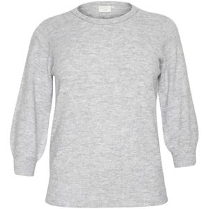 Kaffe Curve - Grijze Melange Trui met Glimmerrand - Dames - Polyester