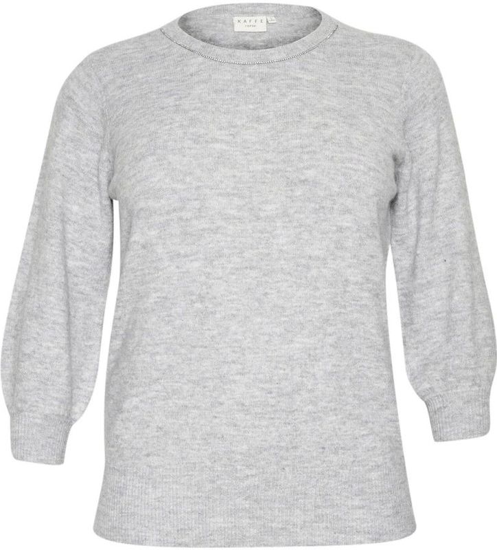 Kaffe Curve - Grijze Melange Trui met Glimmerrand - Dames - Polyester