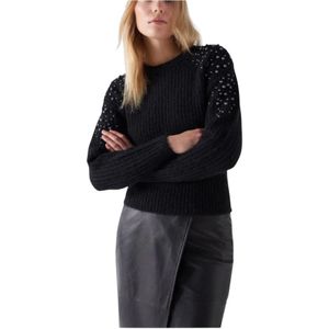 Salsa - Rondgebreide Trui - Zwart - Dames - Wol