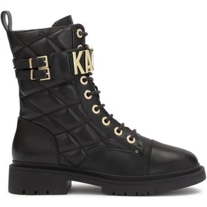 Kazar - Leren Laarzen - Zwart - Dames - Casual Enkellaarsjes met Metalen Letters