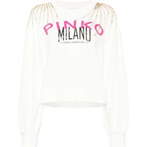 Pinko, Dames, Sweatshirts & Hoodies, Wit, Maat: L Katoen,