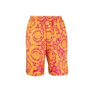 Versace Bedrukte Zijden Bermuda Shorts , Orange , Heren , Maat: L
