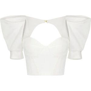 Elisabetta Franchi, Dames, Blouses & Shirts, Wit, Maat: M Satijn,