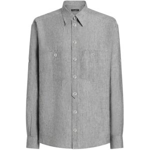 Dolce & Gabbana, Heren, Overhemden, Grijs, Maat: L Leer,