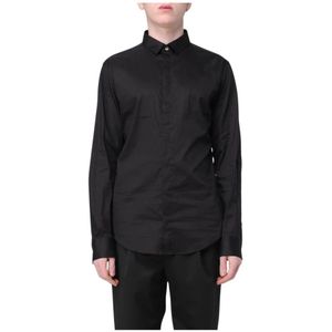 Emporio Armani, Heren, Overhemden, Zwart, Maat: M Katoen,