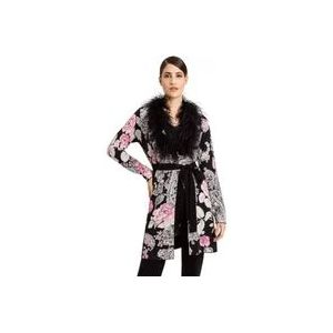 Twinset Lang Vest met Bloemenprint en Zwarte Verenafwerking , Black , Dames , Maat: L