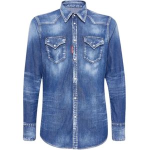 Dsquared2, Heren, Overhemden, Blauw, Maat: M Denim,