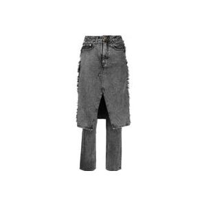 Ganni Zwarte Denim Rok met Gelaagd Ontwerp , Black , Dames , Maat: W25