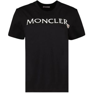 Moncler Logo Print Dames T-shirt , Pink , Dames , Maat: S