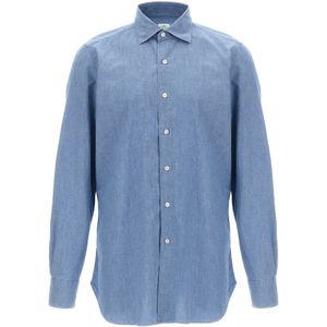Finamore, Heren, Overhemden, Blauw, Maat: 4XL Katoen,