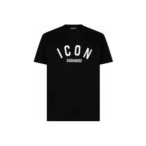 Dsquared2 Zwarte katoenen T-shirt met logo print , Black , Heren , Maat: XL