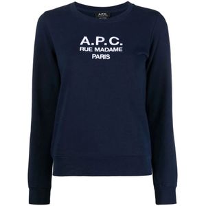 A.p.c. - Marineblauwe Sweatshirt - Dames - Katoen - Met Logo Borduurwerk