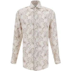 Brunello Cucinelli, Heren, Overhemden, Beige, Maat: L Linnen,