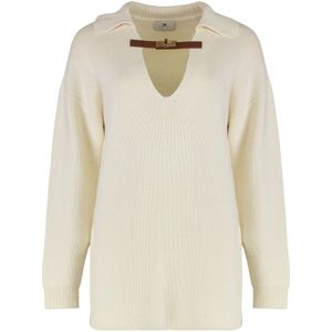 Elisabetta Franchi, Dames, Truien, Beige, Maat: S Wol,
