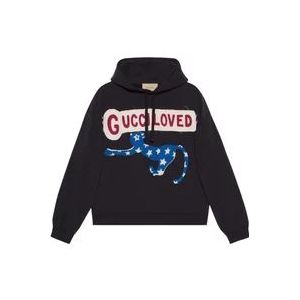 Gucci logo-print geborduurde hoodie , Black , Dames , Maat: L