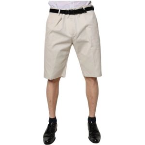 Dolce & Gabbana - Cotton Stretch Bermuda Shorts - Korte Broeken - Beige