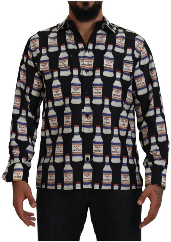 Dolce & Gabbana - Long Sleeve Shirt - Zwart - Bottle Print Model