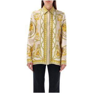 Versace Zijden Coupe de Deaux Shirt Beige , Multicolor , Dames , Maat: S