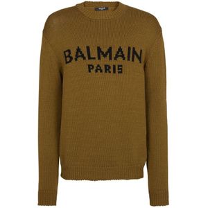 Balmain Wollen trui met logo , Green , Heren , Maat: XL