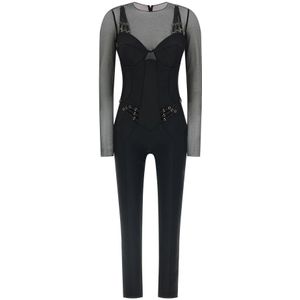 Yuson Girl Jumpsuit voor dames, lange bodysuit, voor sport, yoga, work-out, stretch jumpsuit, met nauw aansluitende vierkante hals, lange mouwen, playsuit, sportkleding, maat M, koffiekleur, wit, S