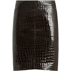 Tom Ford - Donkere Chocolade Glanzende Croco Leren Rok - Zwart - Dames