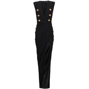 Balmain Lange op maat gemaakte krepe jurk , Black , Dames , Maat: 2XS