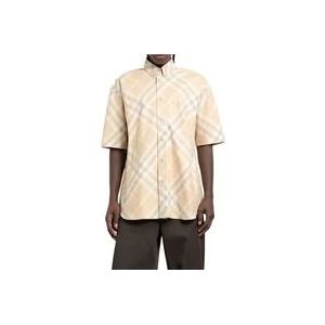Burberry Heren Flax Check Katoenen Overhemd , Beige , Heren , Maat: XL