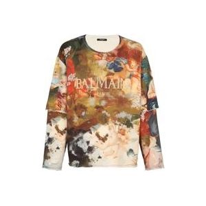 Balmain ky print trompe-loeil sweatshirt , Multicolor , Heren , Maat: XL