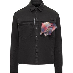 Dsquared2, Heren, Overhemden, Zwart, Maat: XL Denim,