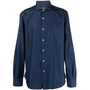 Barba, Heren, Overhemden, Blauw, Maat: L Katoen,