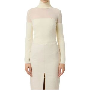 Elisabetta Franchi - Gebreide Logo Trui - Beige - Dames