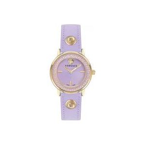 Versace Tribute Leren Horloge Paars Goud , Purple , Dames , Maat: ONE Size
