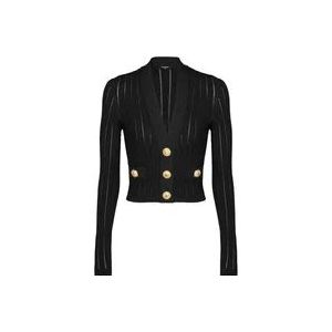 Balmain Geborduurde Knoop Crop Cardigan , Black , Dames , Maat: M