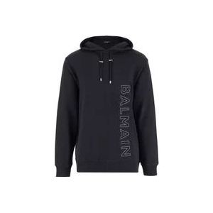 Balmain Donkerblauwe Katoenen Hoodie met Logodetail , Blue , Heren , Maat: S