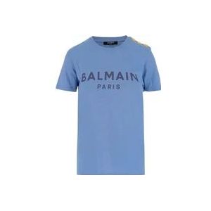Balmain Blauw Crew Neck T-Shirt - Stijlvol en Comfortabel , Blue , Dames , Maat: S