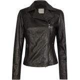 Bugatti - Dames - Leren Jas - Zwart - Asymmetrische Sluiting, Ritszakken