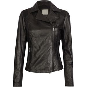 Bugatti - Dames - Leren Jas - Zwart - Asymmetrische Sluiting, Ritszakken