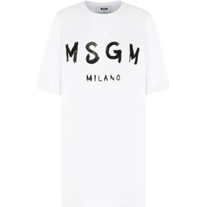 Msgm - T-shirt - Wit - Katoen - Ronde Hals - Korte Mouwen