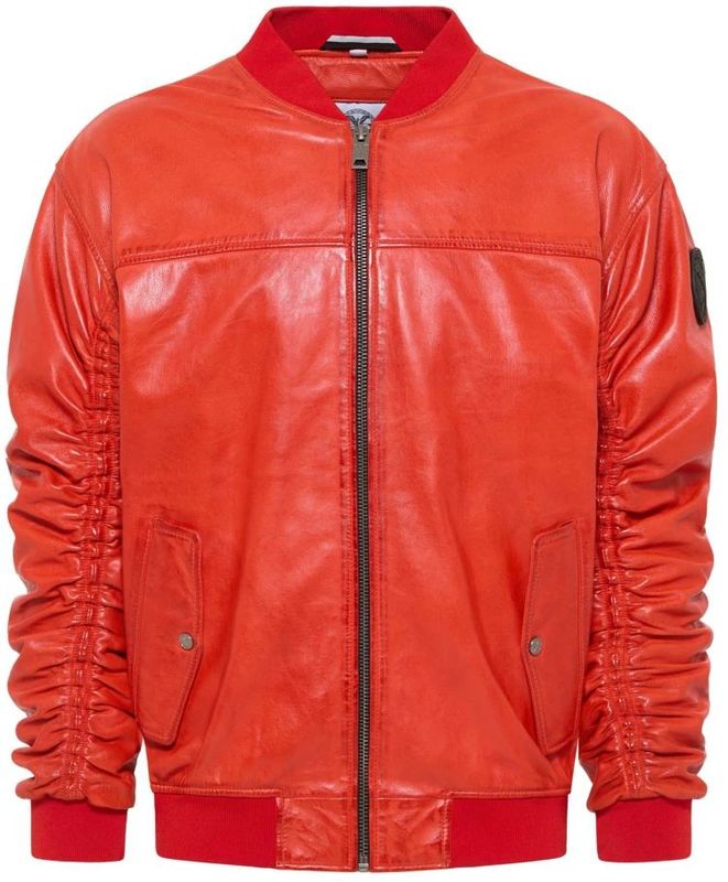 Carlo Colucci - Leren College Jack - Rood - Heren - Unieke Badge