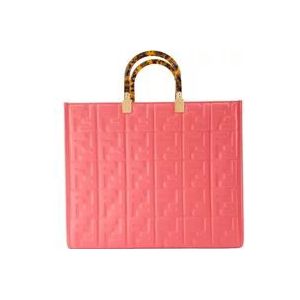 Fendi Geëmbosseerde FF Leren Tas , Pink , Dames , Maat: ONE Size