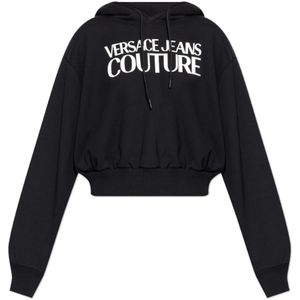Versace Jeans Couture, Dames, Sweatshirts & Hoodies, Zwart, Maat: M Katoen,