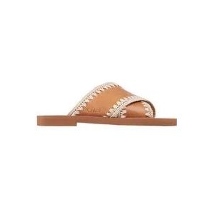 Chloé Gehaakte Leren Sliders , Brown , Dames , Maat: 40 EU