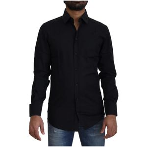 Dolce & Gabbana, Heren, Overhemden, Zwart, Maat: S Katoen,