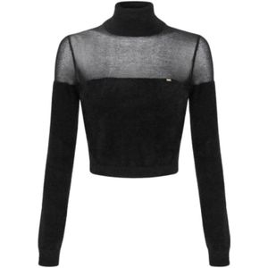 Elisabetta Franchi, Dames, Truien, Zwart, Maat: S Katoen,